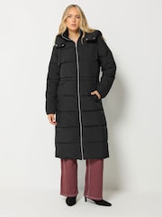 Long Tall Sally Black Padded Hooded Midi Coat - Image 3 of 7