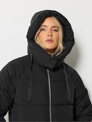 Long Tall Sally Black Padded Hooded Midi Coat - Image 5 of 7