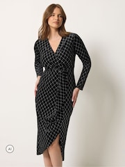 M&Co Black Glitter Velvet Wrap Dress - Image 1 of 6