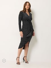 M&Co Black Glitter Velvet Wrap Dress - Image 2 of 6