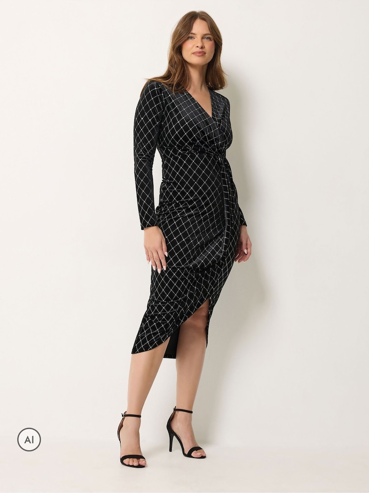 M&Co Black Glitter Velvet Wrap Dress - Image 2 of 6 M&Co Black Glitter Velvet Wrap Dress - Image 2 of 6