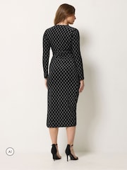 M&Co Black Glitter Velvet Wrap Dress - Image 3 of 6