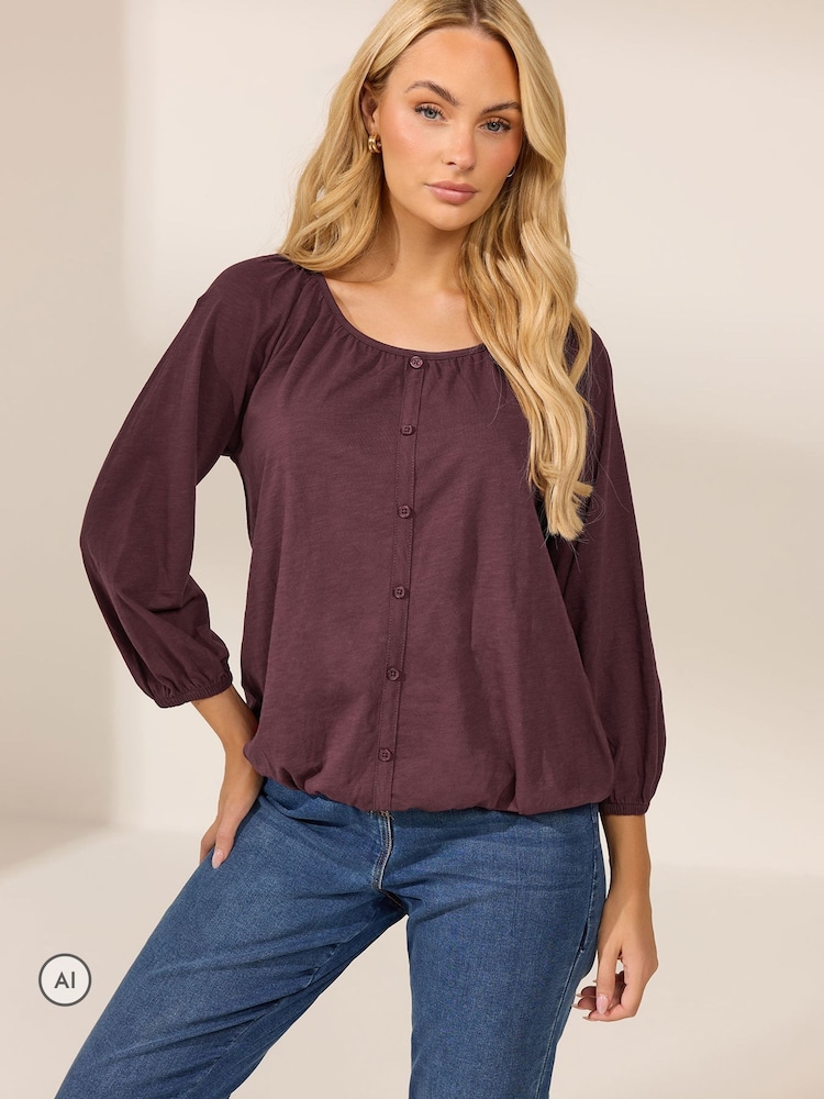 M&Co Purple Button Through Cotton Blouse - Image 1 of 3 M&Co Purple Button Through Cotton Blouse - Image 1 of 3