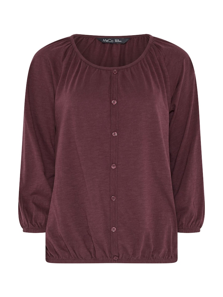 M&Co Purple Button Through Cotton Blouse - Image 2 of 3 M&Co Purple Button Through Cotton Blouse - Image 2 of 3