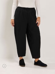 Yours Curve Black Faux Suede Barrel Leg Trousers - Image 1 of 4
