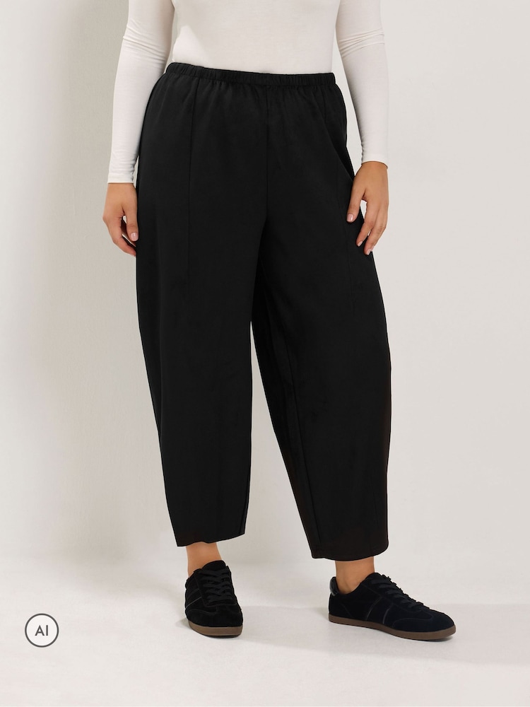 Yours Curve Black Faux Suede Barrel Leg Trousers - Image 1 of 4 Yours Curve Black Faux Suede Barrel Leg Trousers - Image 1 of 4
