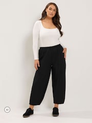 Yours Curve Black Faux Suede Barrel Leg Trousers - Image 2 of 4