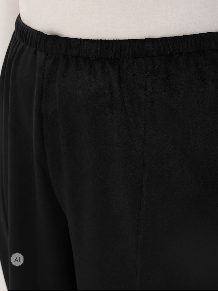 Yours Curve Black Faux Suede Barrel Leg Trousers - Image 4 of 4 Yours Curve Black Faux Suede Barrel Leg Trousers - Image 4 of 4
