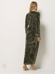 Long Tall Sally Green Crushed Velvet Wrap Midi Dress - Image 3 of 6