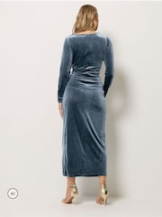 Long Tall Sally Grey Twist Front Velvet Maxi Dress - Image 3 of 6