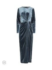 Long Tall Sally Grey Twist Front Velvet Maxi Dress - Image 5 of 6