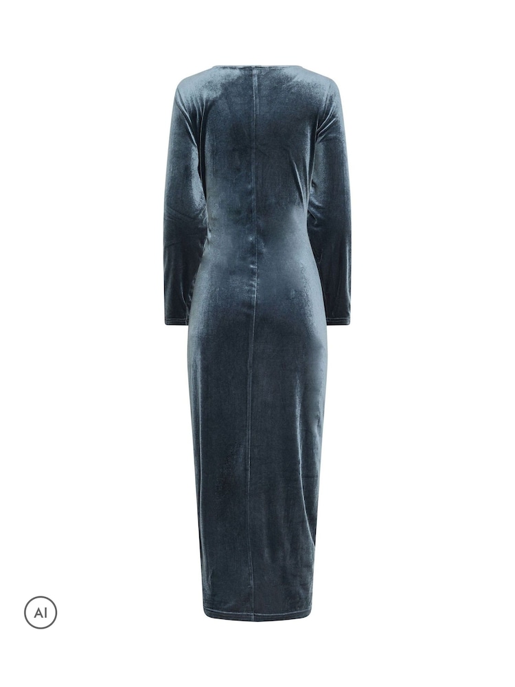 Long Tall Sally Grey Twist Front Velvet Maxi Dress - Image 6 of 6 Long Tall Sally Grey Twist Front Velvet Maxi Dress - Image 6 of 6