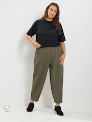 Yours Curve Green Faux Suede Barrel Leg Trousers - Image 2 of 6