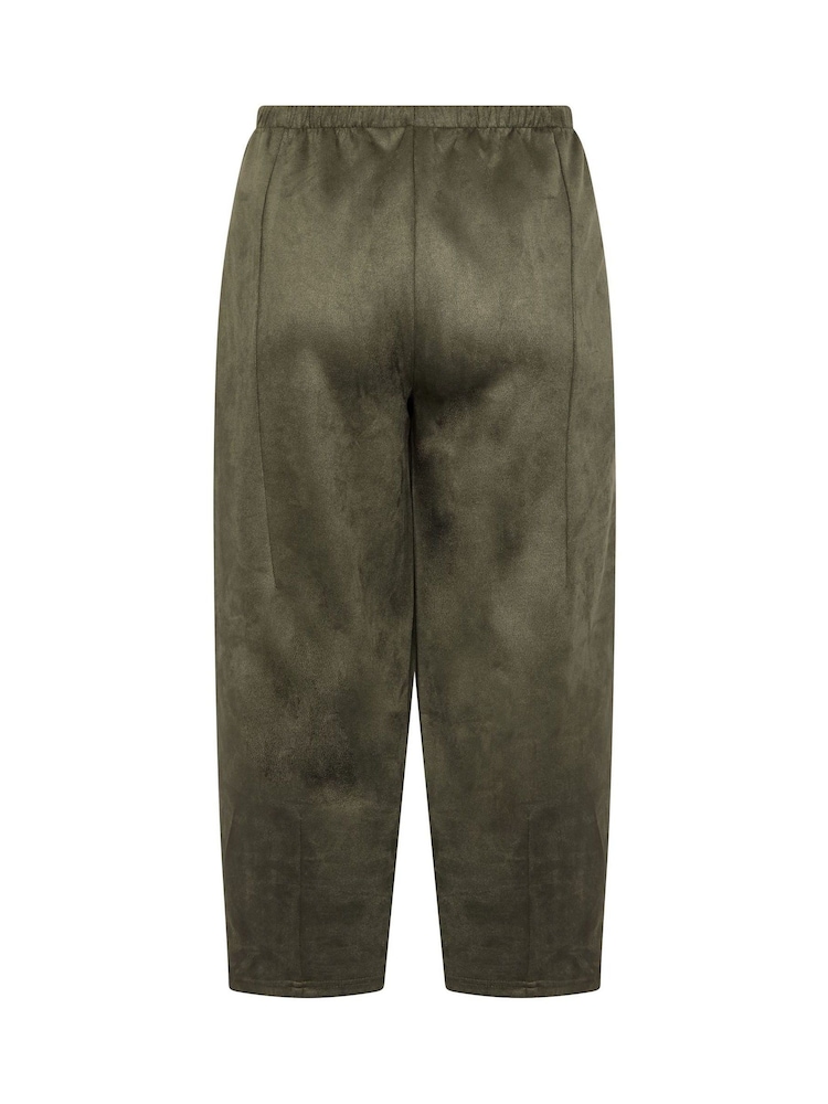 Yours Curve Green Faux Suede Barrel Leg Trousers - Image 6 of 6 Yours Curve Green Faux Suede Barrel Leg Trousers - Image 6 of 6