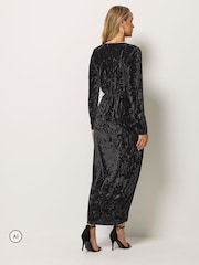 Long Tall Sally Black Crushed Velvet Wrap Midi Dress - Image 3 of 5