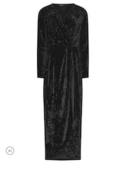 Long Tall Sally Black Crushed Velvet Wrap Midi Dress - Image 5 of 5