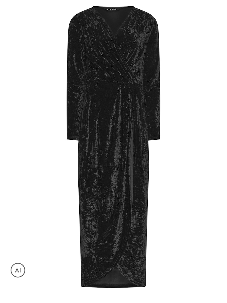 Long Tall Sally Black Crushed Velvet Wrap Midi Dress - Image 5 of 5 Long Tall Sally Black Crushed Velvet Wrap Midi Dress - Image 5 of 5