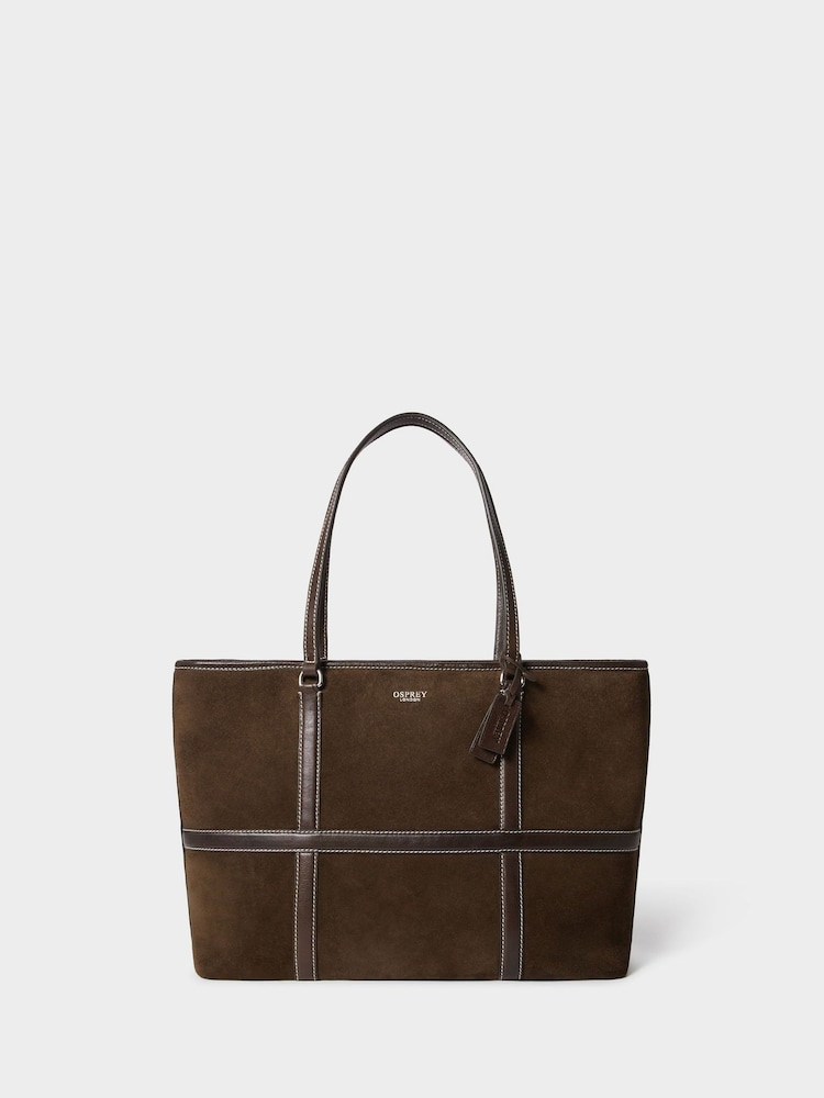 Шоколадно-коричневий - Osprey London The Contrast Large Suede Tote Bag - Image 1 of 5