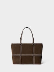 Шоколадно-коричневий - Osprey London The Contrast Large Suede Tote Bag - Image 3 of 5
