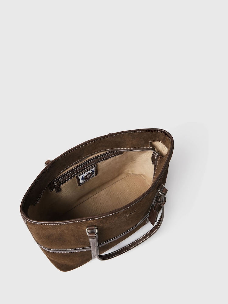 Шоколадно-коричневий - Osprey London The Contrast Large Suede Tote Bag - Image 5 of 5