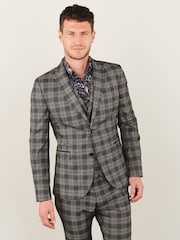 Grey Skinny Fit Trimmed Check Suit: Jacket - Image 1 of 4
