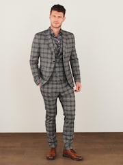 Grey Skinny Fit Trimmed Check Suit: Jacket - Image 3 of 4