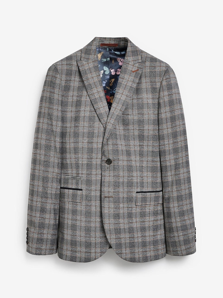 Grey Skinny Fit Trimmed Check Suit: Jacket - Image 4 of 4