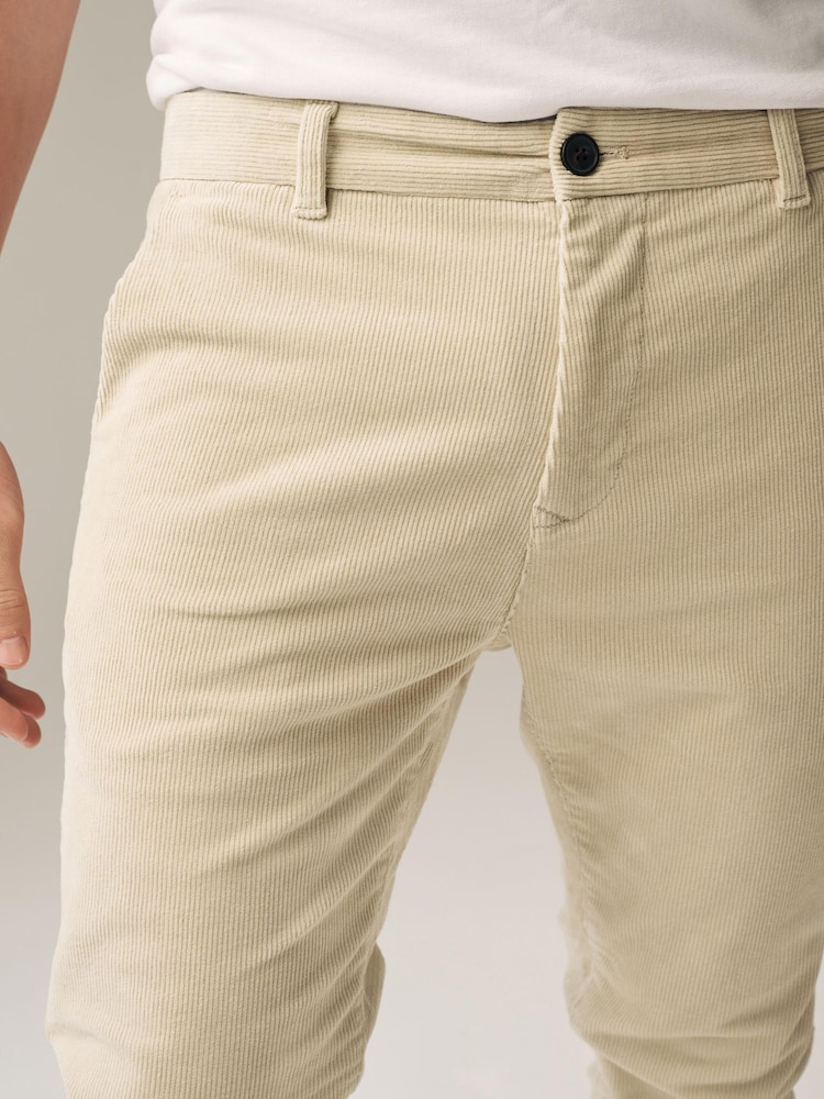 Ecru White Slim Fit Corduroy Chino Trousers - Image 1 of 11