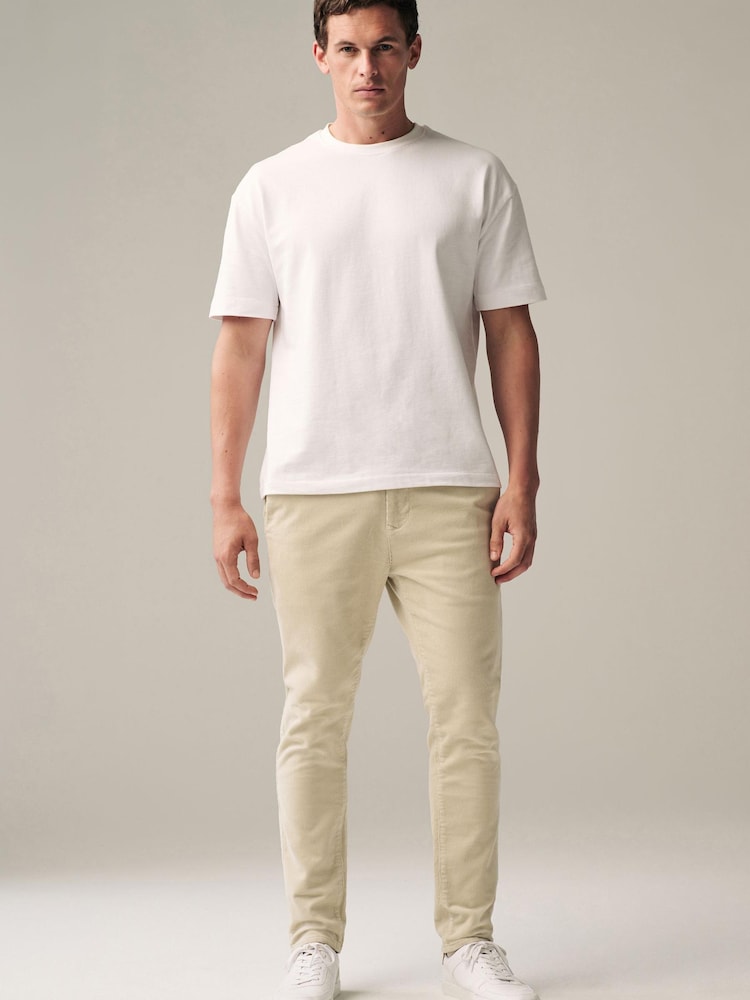 Ecru White Slim Fit Corduroy Chino Trousers - Image 2 of 11