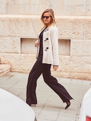 Sosandar White Collarless Super Cosy Borg Coat With Faux Fur Leather Toggle - Image 5 of 6