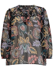 Pour Moi Black Sian Chiffon 3/4 Sleeve Blouse - Image 3 of 4
