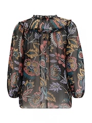 Pour Moi Black Sian Chiffon 3/4 Sleeve Blouse - Image 4 of 4