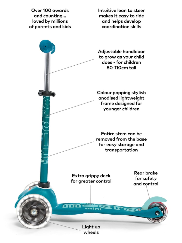 Micro Scooter Aqua Blue Mini Deluxe LED Three Wheel Scooter 2-5 Years - Image 5 of 5