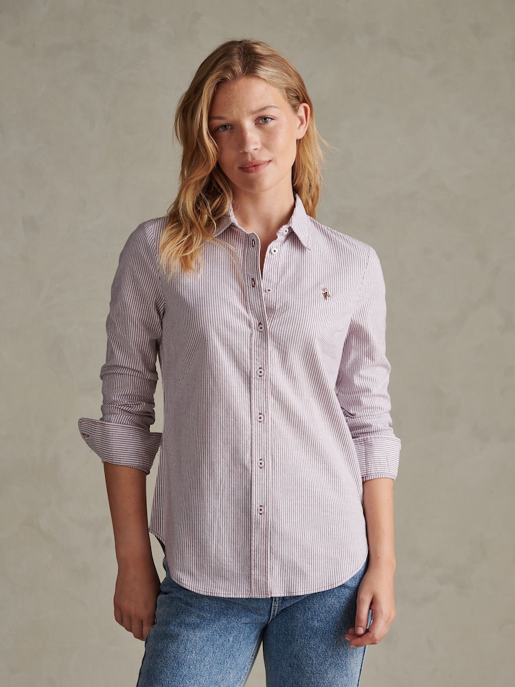 Röd - U.S. Polo Assn. Stripe Stretch Classic Fit Oxford Shirt - Bild 1 av 7