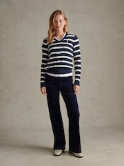 Azul - U.S. Polo Assn. V-Neck Striped Cable Knit Jumper - Imagen 3 de 6