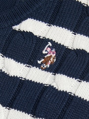 Azul - U.S. Polo Assn. V-Neck Striped Cable Knit Jumper - Imagen 6 de 6