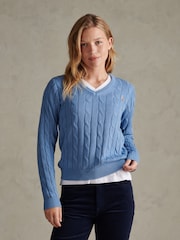 U.S. Polo Assn. Blue V-Neck Cable Knit Jumper - Image 1 of 6