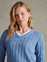 U.S. Polo Assn. Blue V-Neck Cable Knit Jumper - Image 2 of 6