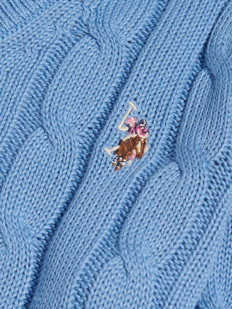 U.S. Polo Assn. Blue V-Neck Cable Knit Jumper - Image 6 of 6