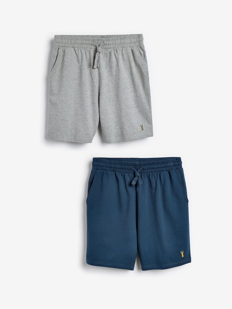 Blue/Grey Lightweight 100% Cotton Joggers Shorts 2 Pack - Image 1 of 9