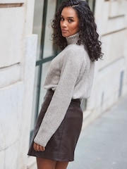 Sosandar Grey Mocha Grey Stitch Detail Roll Neck Jumper - Image 3 of 6