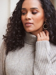 Sosandar Grey Mocha Grey Stitch Detail Roll Neck Jumper - Image 6 of 6