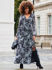 Sosandar Black Paisley Print Wrap Maxi Dress - Image 5 of 5