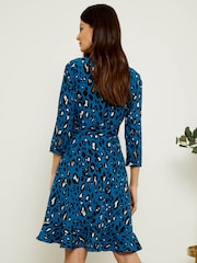 Sosandar Blue Leopard Print Ruffle Hem Wrap Dress - Image 3 of 4
