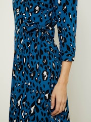 Sosandar Blue Leopard Print Ruffle Hem Wrap Dress - Image 4 of 4