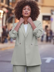 Sosandar Green Relaxed Fit Double Breasted Blazer - Image 4 of 5