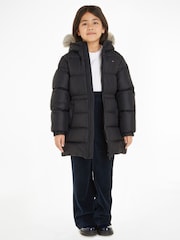 Tommy Hilfiger Black Kids Long Down Jacket - Image 1 of 6