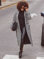 Sosandar Grey Grey & Black Herringbone Wool Mix Longline Coat - Image 1 of 6
