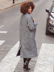 Sosandar Grey Grey & Black Herringbone Wool Mix Longline Coat - Image 3 of 6