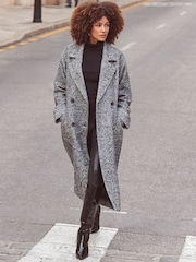 Sosandar Grey Grey & Black Herringbone Wool Mix Longline Coat - Image 5 of 6